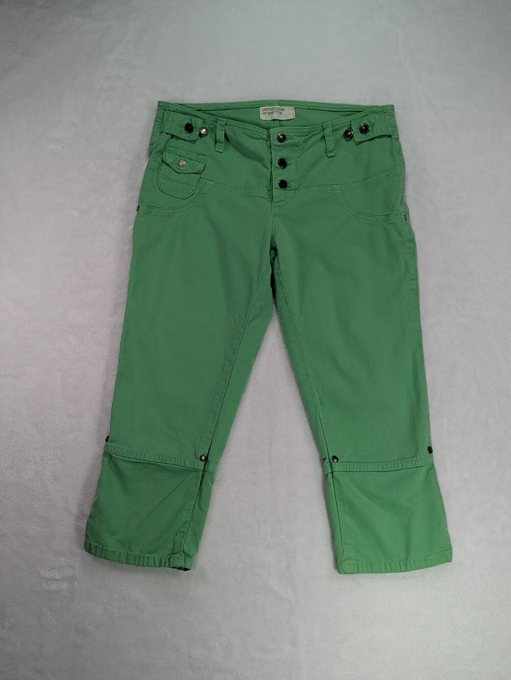 Vintage United Colors of Benetton Green Low Rise Button Fly Capri Pants 6